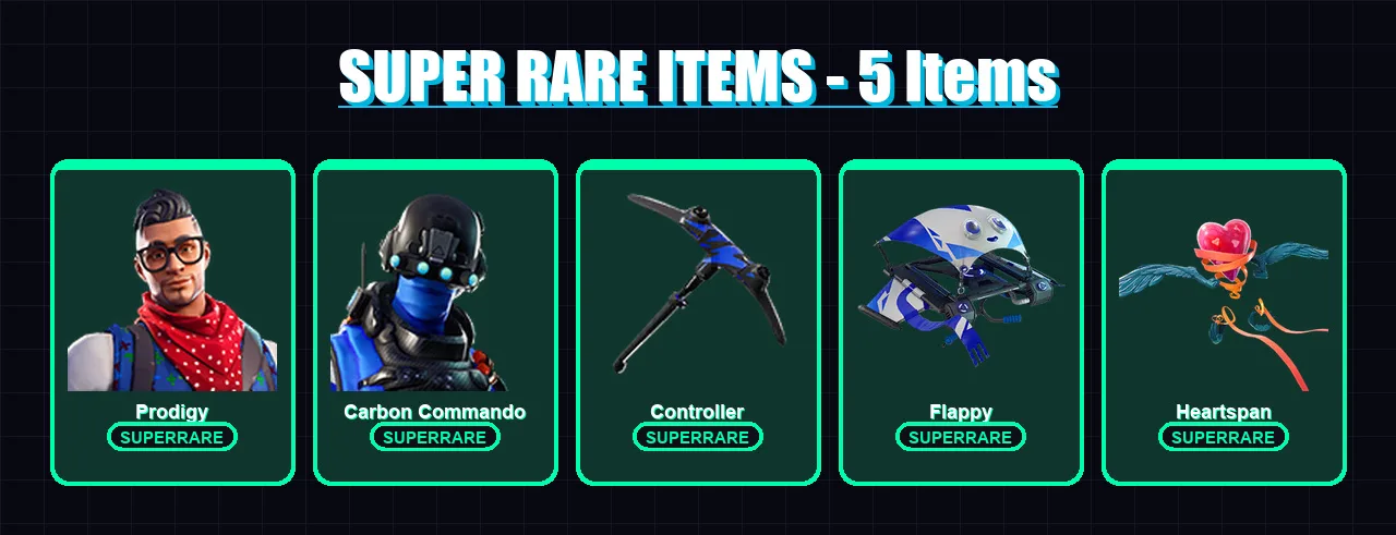 [PS4/PS5/XBOX/PC] | Prodigy | Carbon Commando | The Imagined | Rox | Hybrid | 44 skin | 37 pickaxe | 39 emote | 35 glider | Lv394