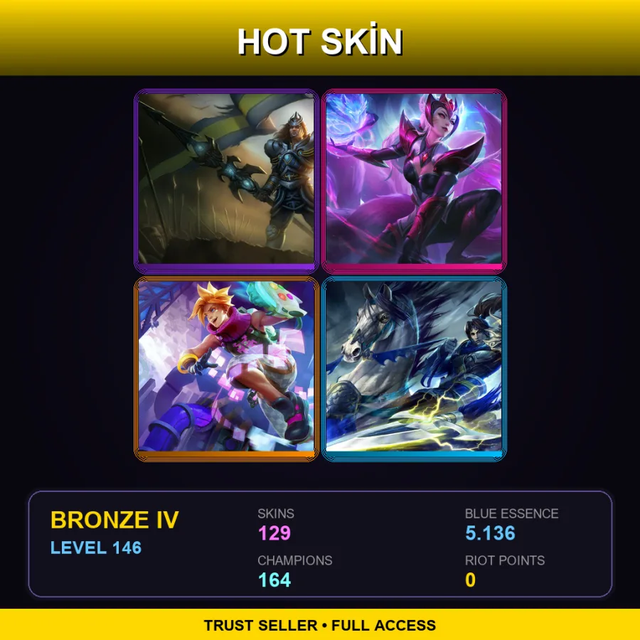 TW | Lv146 | Bronze IV | 129 Skin | 164 Champ — LoL account