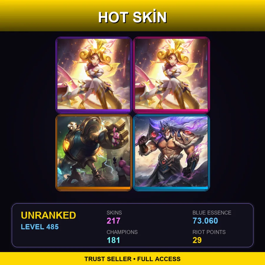 EUNE | Lv485 | Unranked | 217 Skin | 181 Champ — LoL account