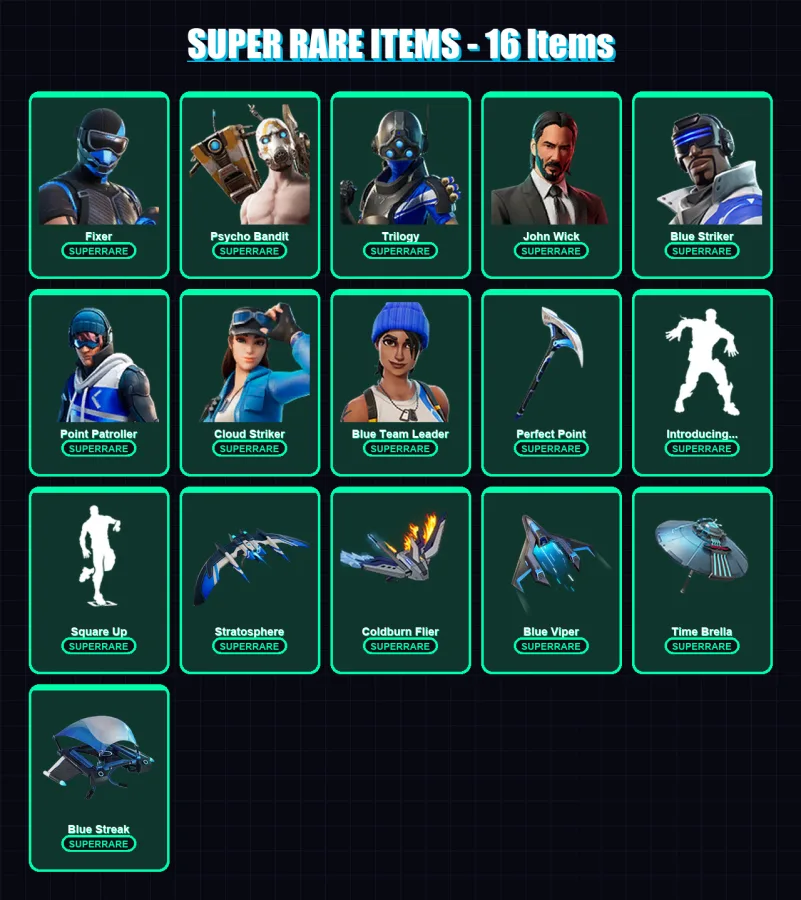 [PS4/PS5/XBOX/PC] | Fixer | Psycho Bandit | Trilogy | John Wick | Blue Striker | 362 skin | 381 pickaxe | 298 emote | 179 glider | Lv2200