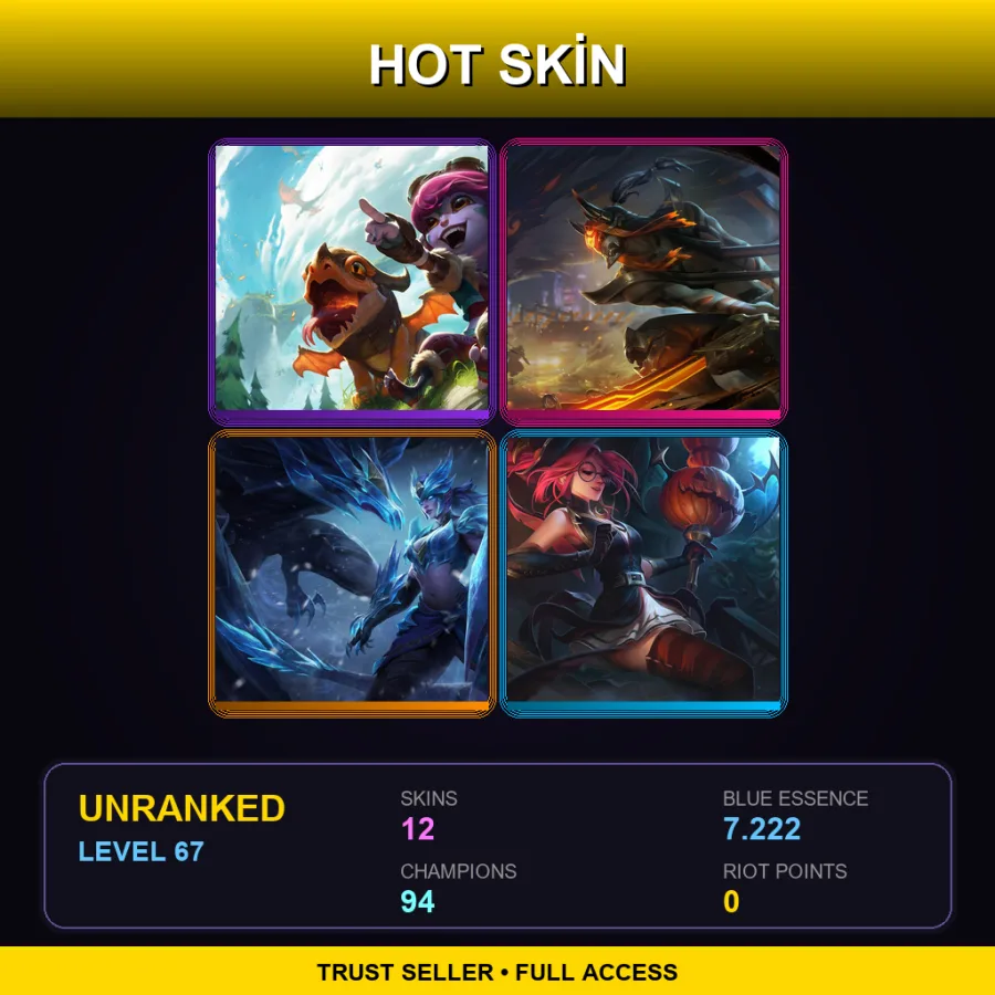 EUNE | Dragon Trainer Tristana | Inkshadow Master Yi | Ice Drake Shyvana | Bewitching Janna | 12 Skin | 94 Champ | Lv67