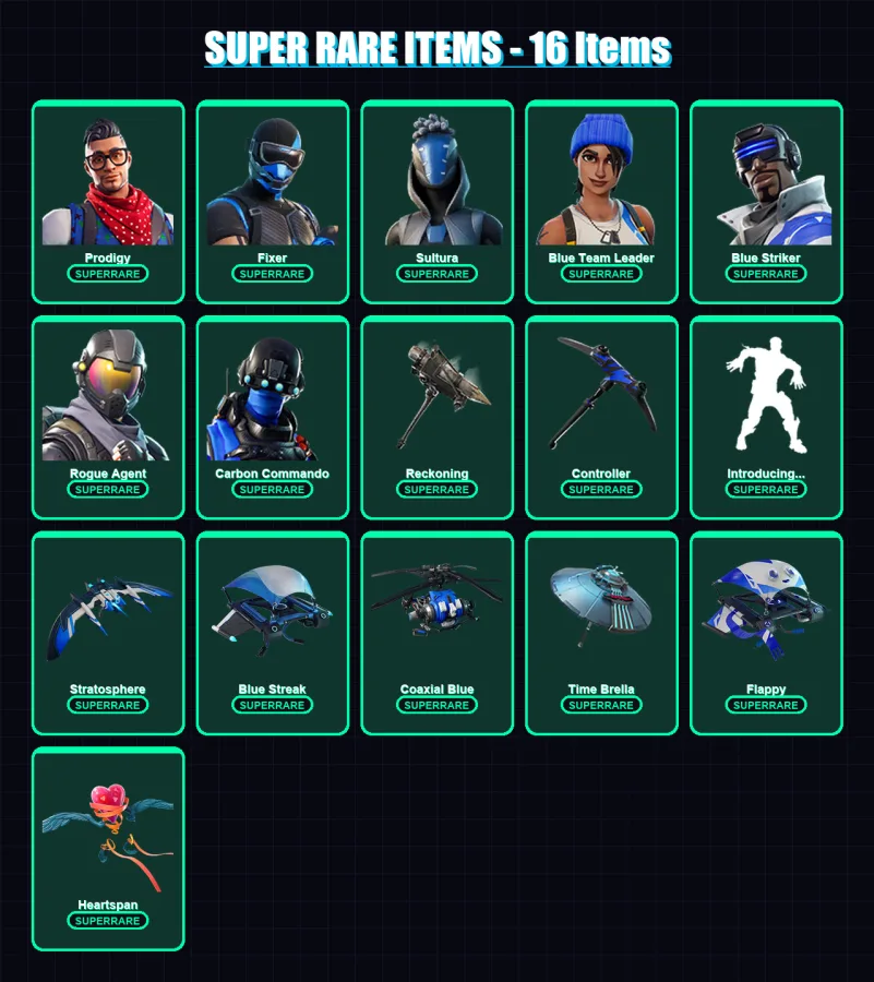 [PS4/PS5/XBOX/PC] | Prodigy | Fixer | Sultura | Blue Team Leader | Blue Striker | 30 skin | 44 pickaxe | 50 emote | 61 glider | Lv622