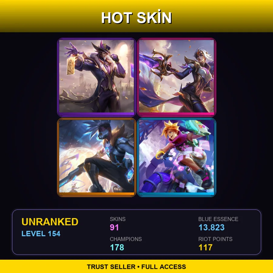 EUNE | Lv154 | Unranked | 91 Skin | 178 Champ — LoL account