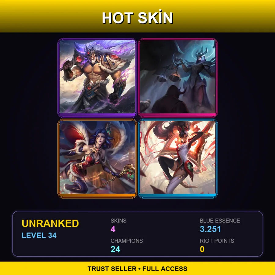 NA | Lv34 | Unranked | 4 Skin | 24 Champ — LoL account