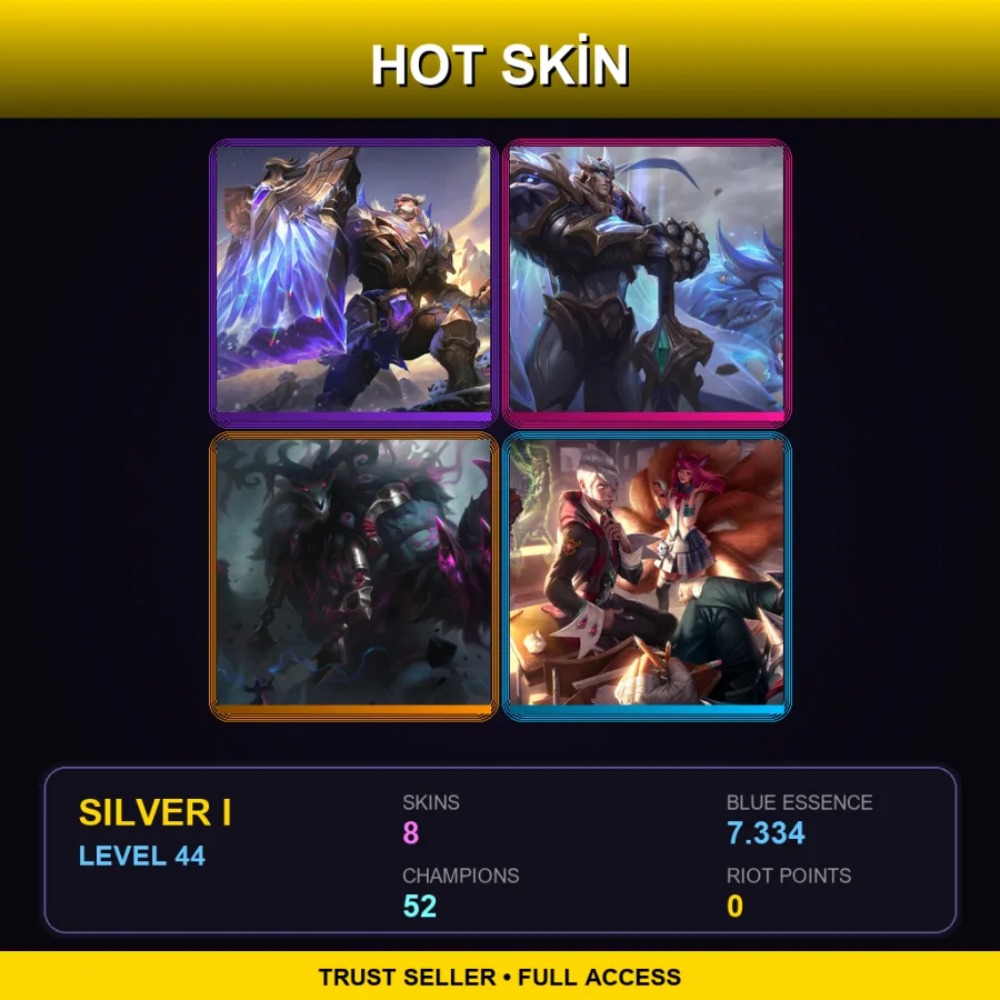 EUW | Lv44 | Silver I | 8 Skin | 52 Champ — LoL account