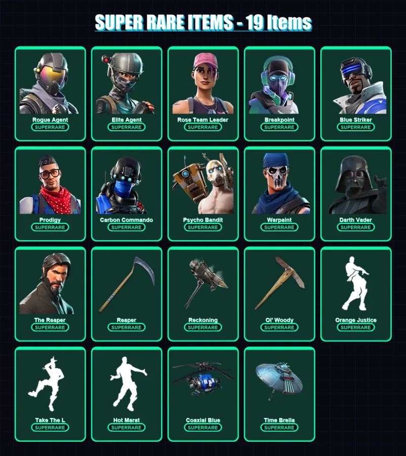 [PC] | Rogue Agent | Elite Agent | Rose Team Leader | Breakpoint | Blue Striker | 254 skin | 226 pickaxe | 182 emote | 218 glider | Lv3110