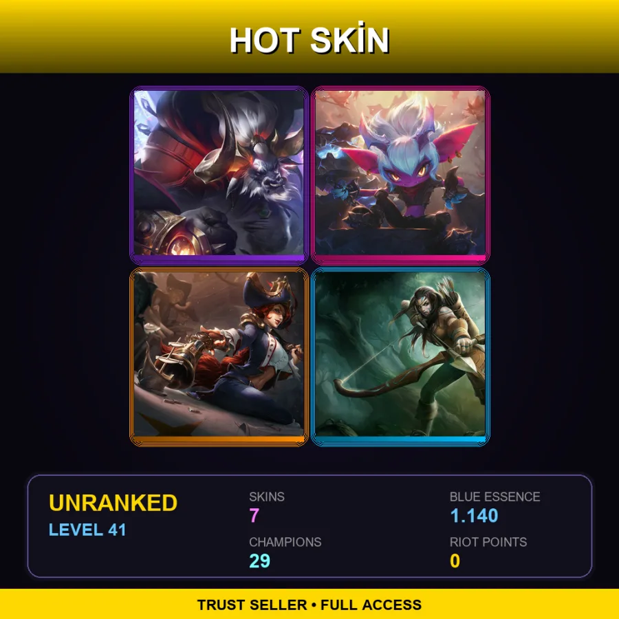 BR | Lunar Beast Alistar | Little Demon Tristana | Waterloo Miss Fortune | Woad Ashe | 7 Skin | 29 Champ | Lv41