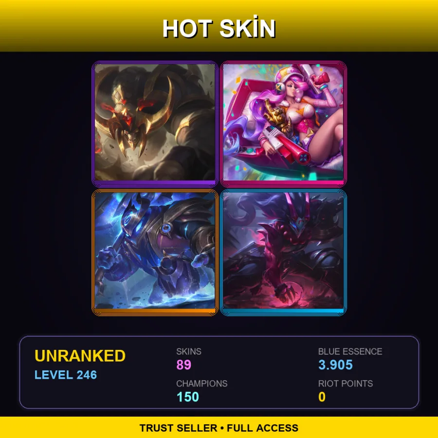 EUNE | Lv246 | Unranked | 89 Skin | 150 Champ — LoL account