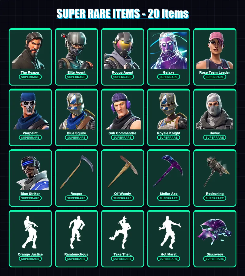 [PS4/PS5/XBOX/PC] | The Reaper | Elite Agent | Rogue Agent | Galaxy | Rose Team Leader | 152 skin | 95 pickaxe | 107 emote | 87 glider | Lv967