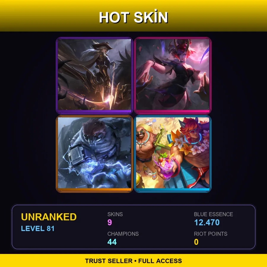 EUW | Lv81 | Unranked | 9 Skin | 44 Champ