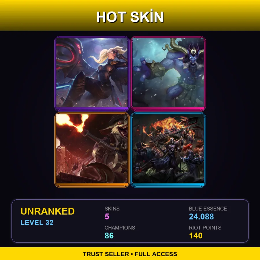 EUW | Lv32 | Unranked | 5 Skin | 86 Champ