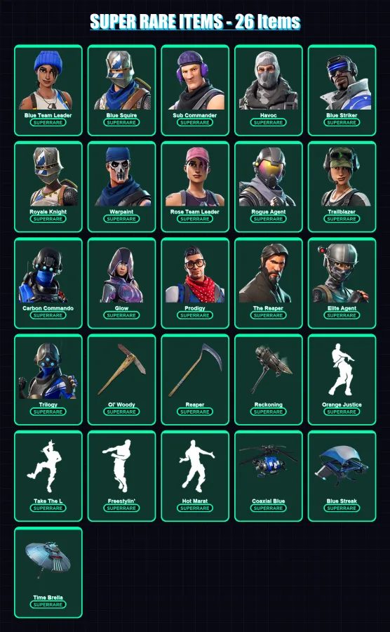 [PC/XBOX] | Blue Team Leader | Blue Squire | Sub Commander | Havoc | Blue Striker | 108 skin | 108 pickaxe | 130 emote | 102 glider | Lv1363