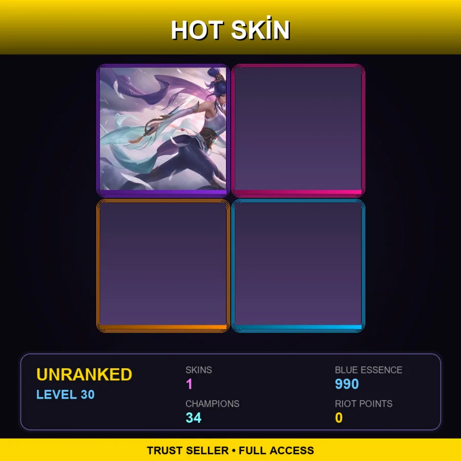 EUW | Lv30 | Unranked | 1 Skin | 34 Champ