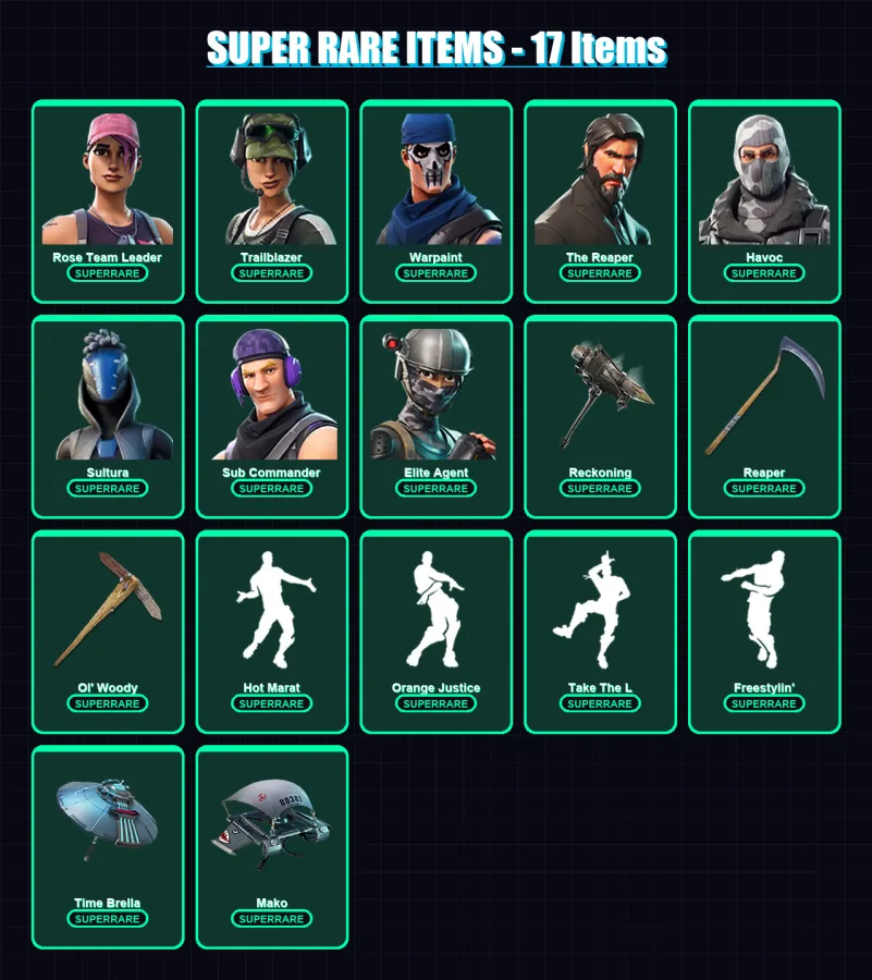 [PS4/PS5/PC] | Rose Team Leader | Trailblazer | Warpaint | The Reaper | Havoc | 222 skin | 215 pickaxe | 163 emote | 178 glider | Lv2108 — Fortnite account