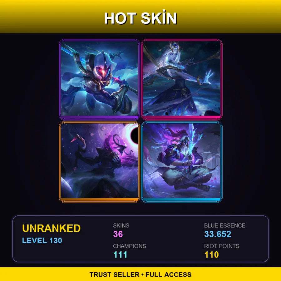 LAS | Cosmic Blade Master Yi | Cosmic Lux | Dark Star Thresh | Spirit Blossom Master Yi | 36 Skin | 111 Champ | Lv130