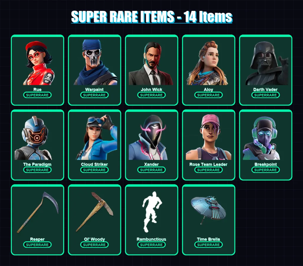 [PC/XBOX/PSN] | Polo Prodigy | Rue | Warpaint | John Wick | Aloy | 656 skin | 486 pickaxe | 416 emote | 274 glider | Lv5654