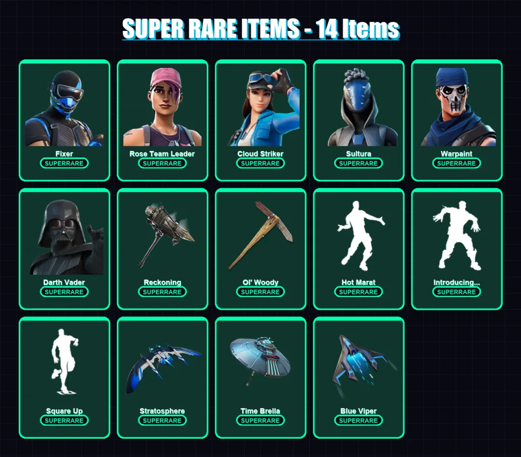 [PC/XBOX/PSN] | Fixer | Rose Team Leader | Cloud Striker | Sultura | Warpaint | 255 skin | 307 pickaxe | 247 emote | 258 glider | Lv5556