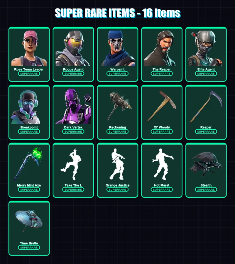 [PC/PSN] | Rose Team Leader | Rogue Agent | Warpaint | The Reaper | Elite Agent | 142 skin | 126 pickaxe | 141 emote | 118 glider | Lv2181 — Fortnite account