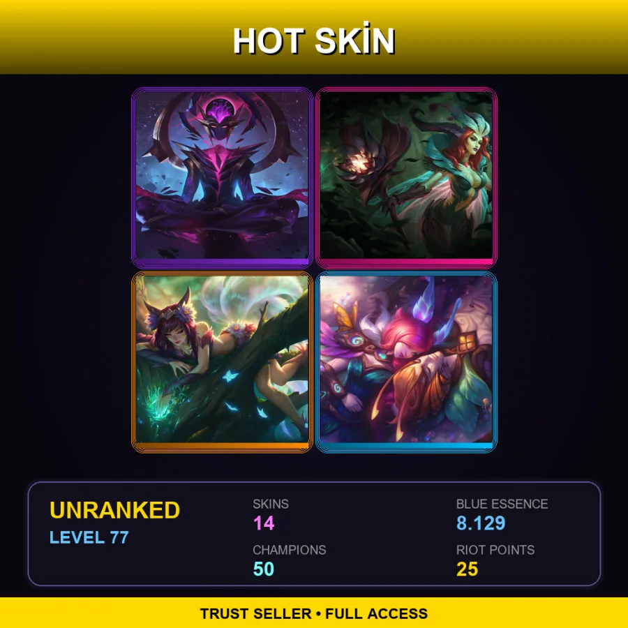 TR | Lv77 | Unranked | 14 Skin | 50 Champ — LoL account
