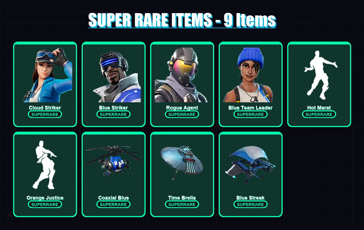 [PS4/PS5/XBOX/PC] | Cloud Striker | Blue Striker | Rogue Agent | Blue Team Leader | Fade | 107 skin | 96 pickaxe | 104 emote | 106 glider | Lv1902