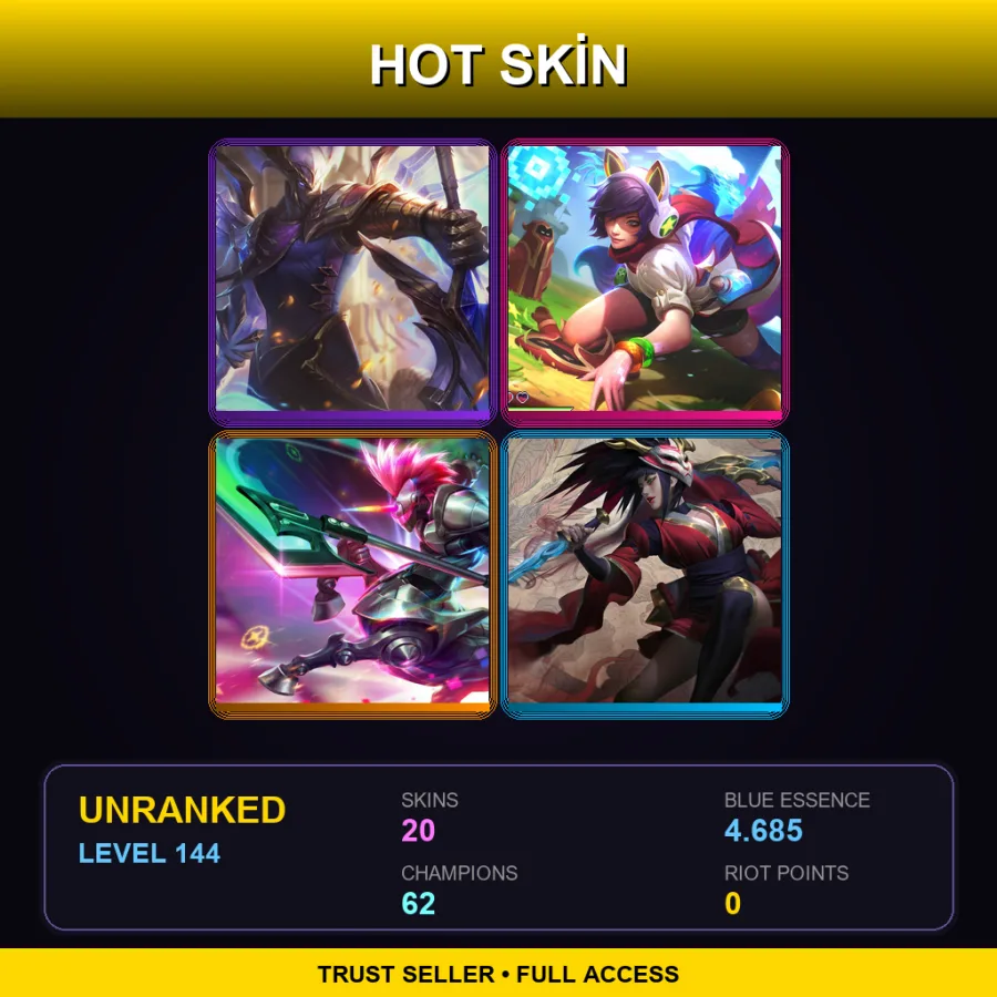 TR | Lv144 | Unranked | 20 Skin | 62 Champ