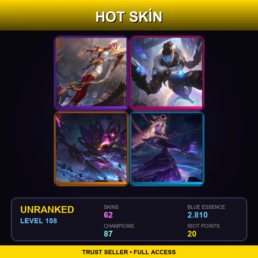 EUNE | Lv108 | Unranked | 62 Skin | 87 Champ — LoL account