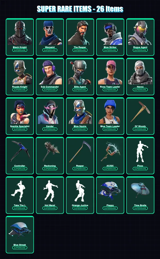 [PC/XBOX/PSN] | Black Knight | Warpaint | The Reaper | Blue Striker | Rogue Agent | 80 skin | 61 pickaxe | 69 emote | 63 glider | Lv783