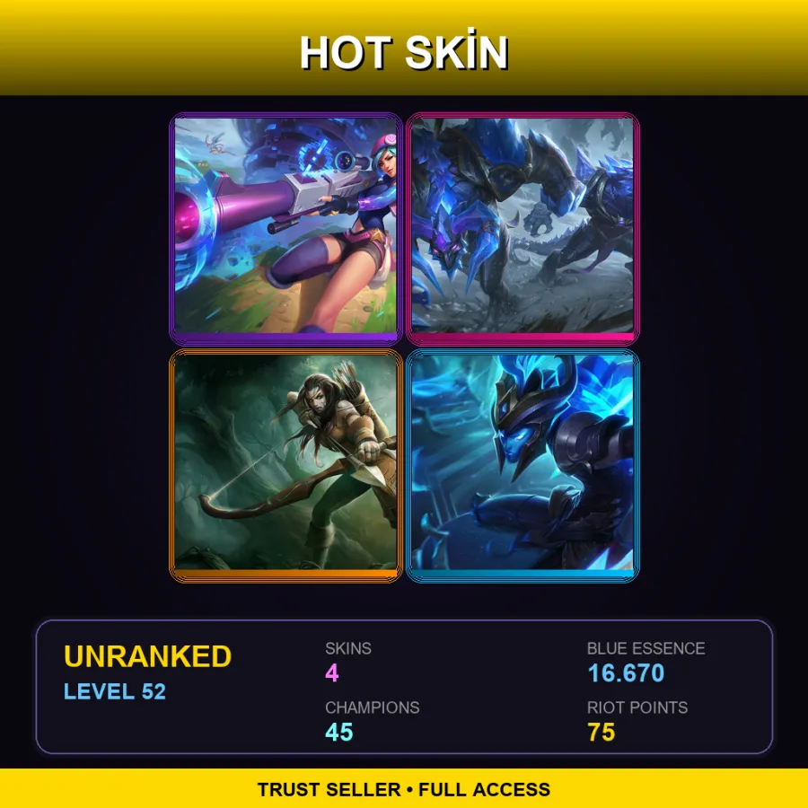 OCE | Lv52 | Unranked | 4 Skin | 45 Champ — LoL account