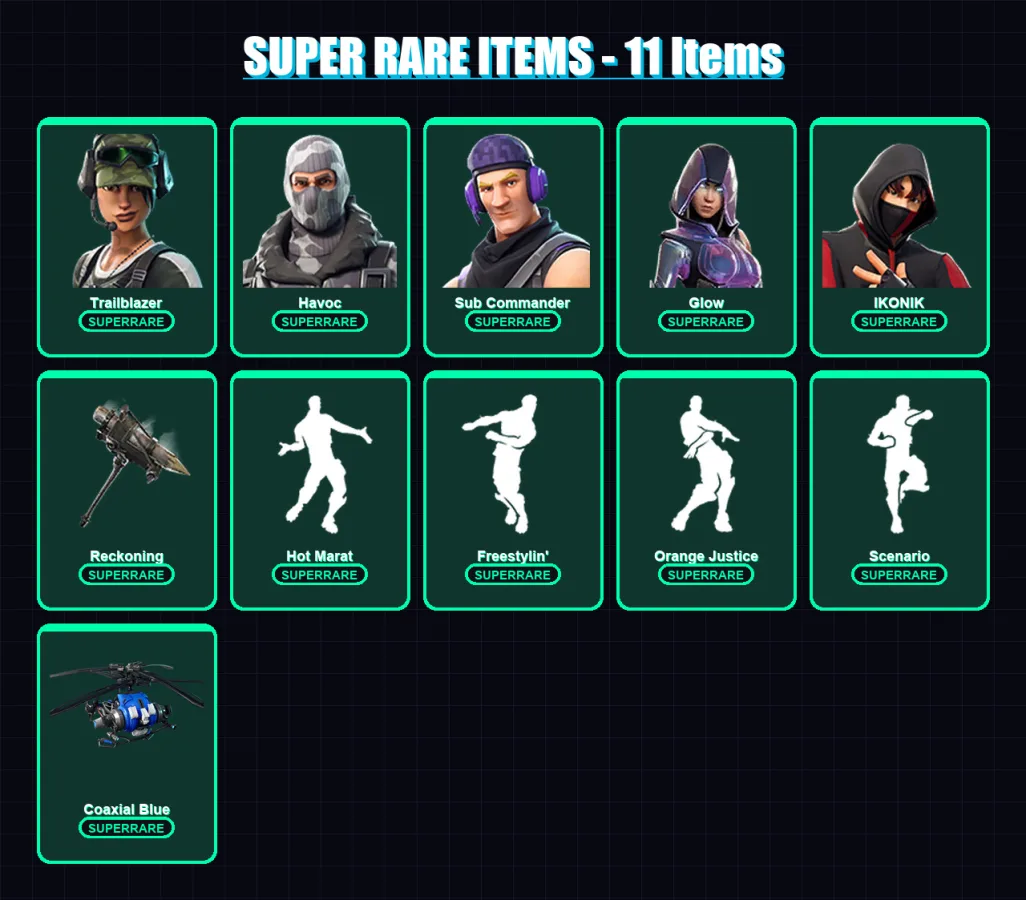 [PC/XBOX] | Trailblazer | Havoc | Sub Commander | Glow | IKONIK | 53 skin | 57 pickaxe | 61 emote | 63 glider | Lv1108
