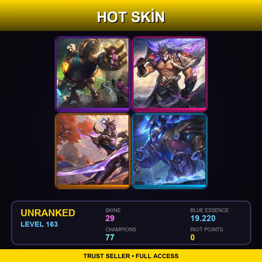 LAS | Lv163 | Unranked | 29 Skin | 77 Champ — LoL account