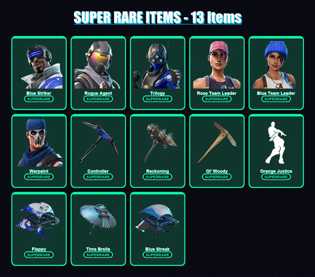 [PC/XBOX] | Blue Striker | Rogue Agent | Trilogy | Rose Team Leader | Blue Team Leader | 71 skin | 77 pickaxe | 71 emote | 56 glider | Lv565 — Fortnite account