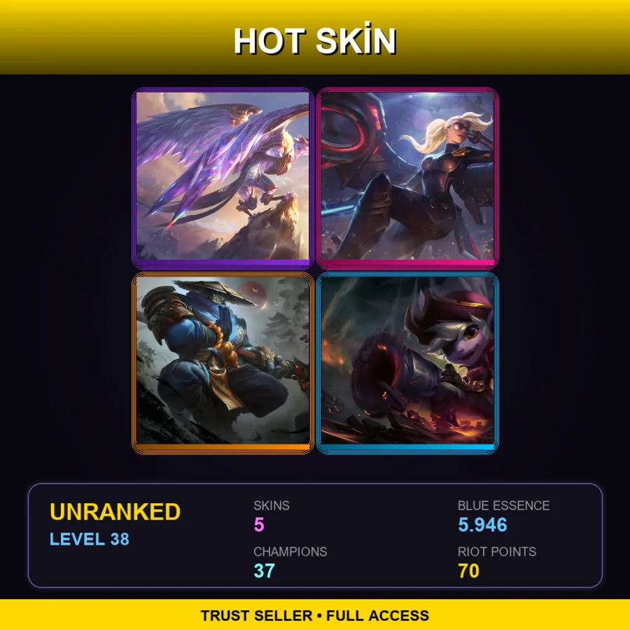 EUW | Lv38 | Unranked | 5 Skin | 37 Champ — LoL account