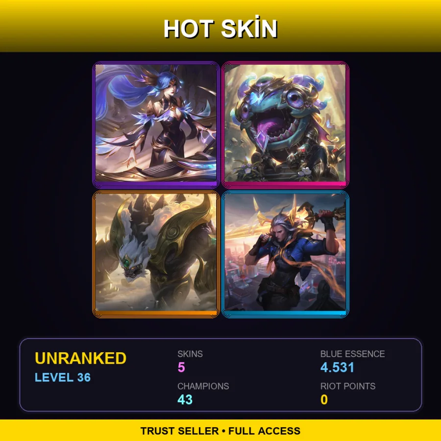 EUW | Victorious Sona | Victorious Kog'Maw | Lunar Guardian Malphite | Lunar Beast Viego | 5 Skin | 43 Champ | Lv36