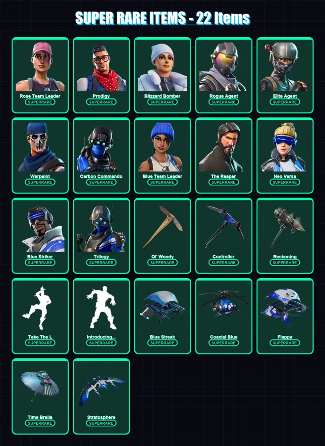 [PC/XBOX] | Rose Team Leader | Prodigy | Blizzard Bomber | Rogue Agent | Elite Agent | 104 skin | 107 pickaxe | 107 emote | 87 glider | Lv1087 — Game account