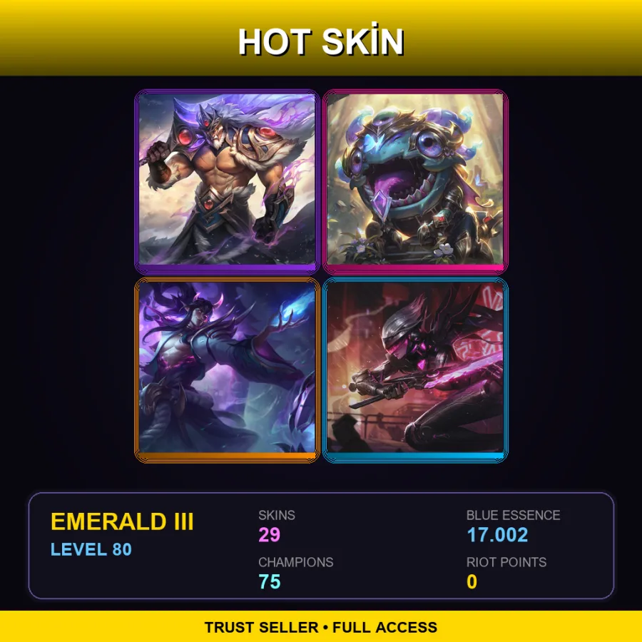 TR | Lv80 | Emerald III | 29 Skin | 75 Champ — LoL account