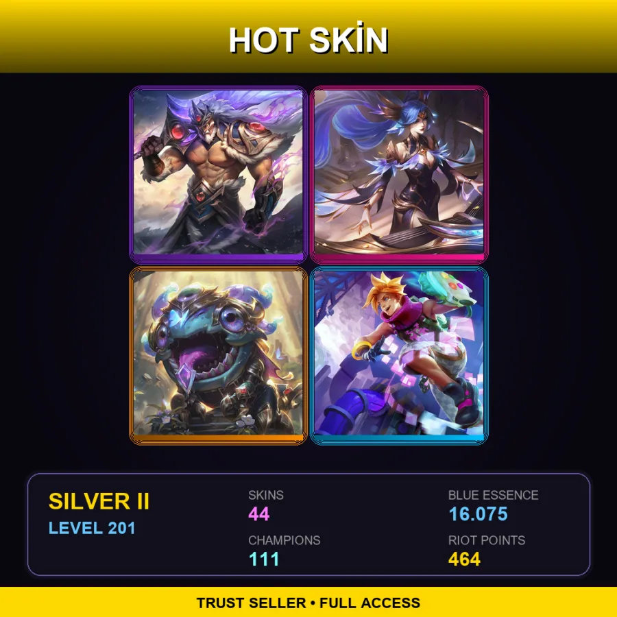 EUNE | Lv201 | Silver II | 44 Skin | 111 Champ — LoL account