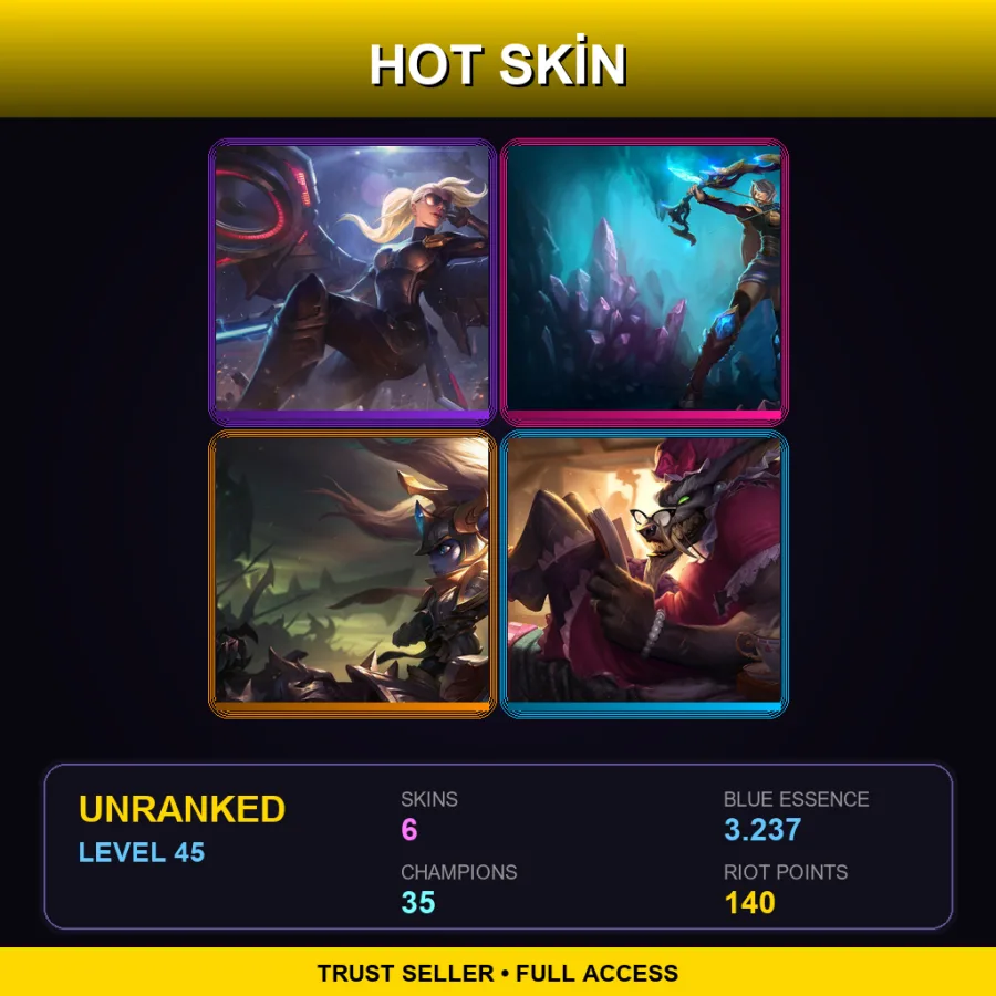 EUW | Lv45 | Unranked | 6 Skin | 35 Champ — LoL account