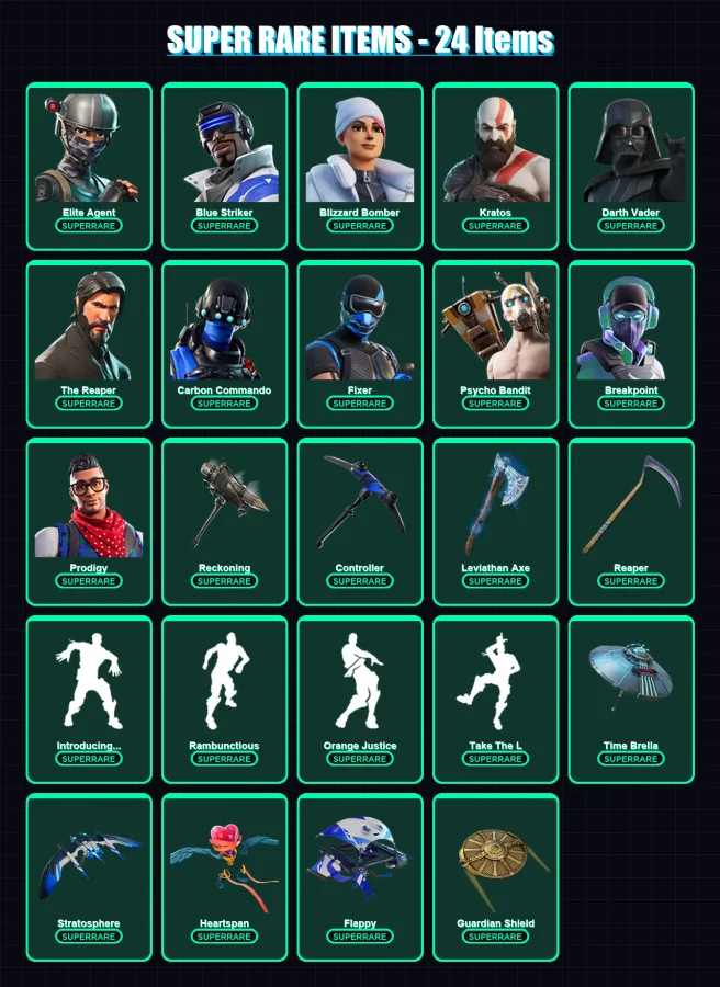 [PS4/PS5/XBOX/PC] | Elite Agent | Blue Striker | Blizzard Bomber | Kratos | Darth Vader | 331 skin | 361 pickaxe | 293 emote | 304 glider | Lv4626