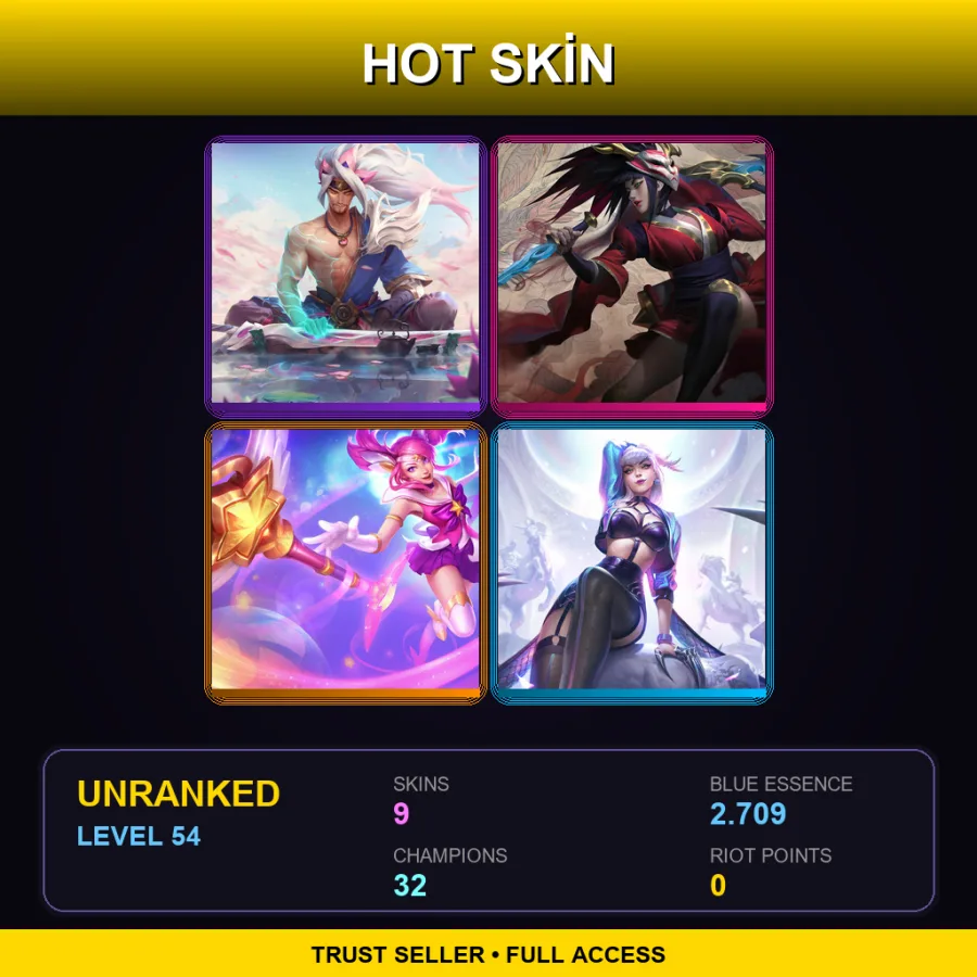ME | Lv54 | Unranked | 9 Skin | 32 Champ — LoL account