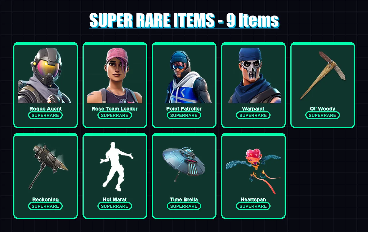 [PC/XBOX] | Rogue Agent | Rose Team Leader | Point Patroller | Warpaint | Blackheart | 99 skin | 100 pickaxe | 87 emote | 101 glider | Lv1268 — Fortnite account