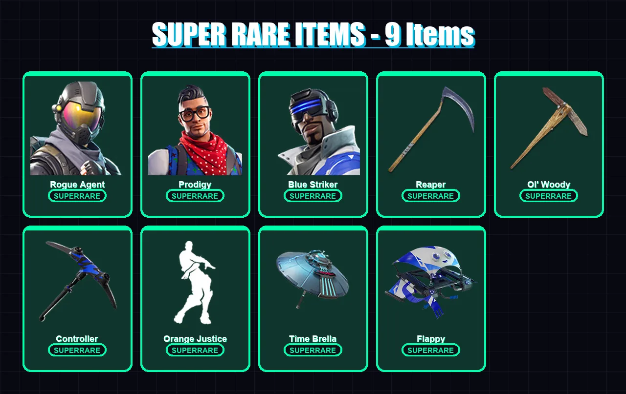 [PC/XBOX] | Rogue Agent | Prodigy | Blue Striker | Spectra Knight | Spire Assassin | 97 skin | 144 pickaxe | 93 emote | 116 glider | Lv1982