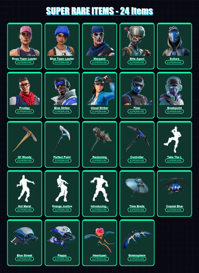 [PC/XBOX] | Rose Team Leader | Blue Team Leader | Warpaint | Elite Agent | Sultura | 238 skin | 199 pickaxe | 175 emote | 161 glider | Lv2627