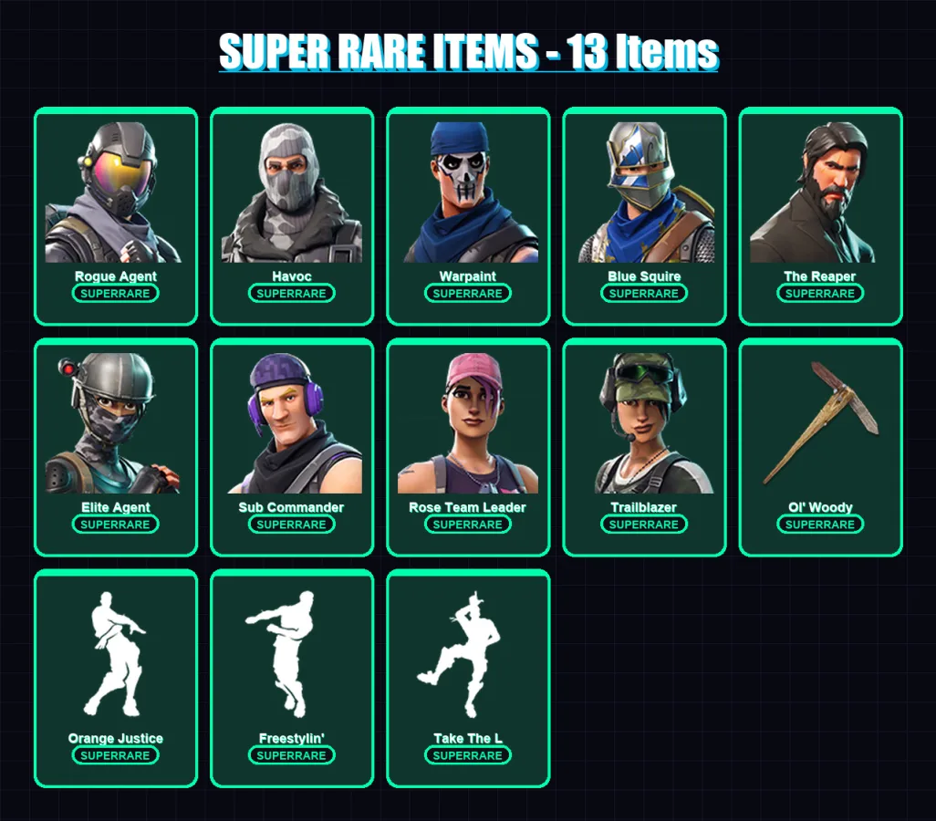 [PC/XBOX/PSN] | Rogue Agent | Havoc | Warpaint | Blue Squire | The Reaper | 26 skin | 16 pickaxe | 14 emote | 17 glider | Lv144