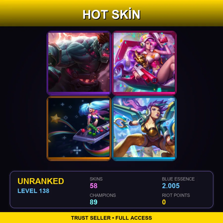 TW | Lv138 | Unranked | 58 Skin | 89 Champ — Unranked / Smurf League of Legends