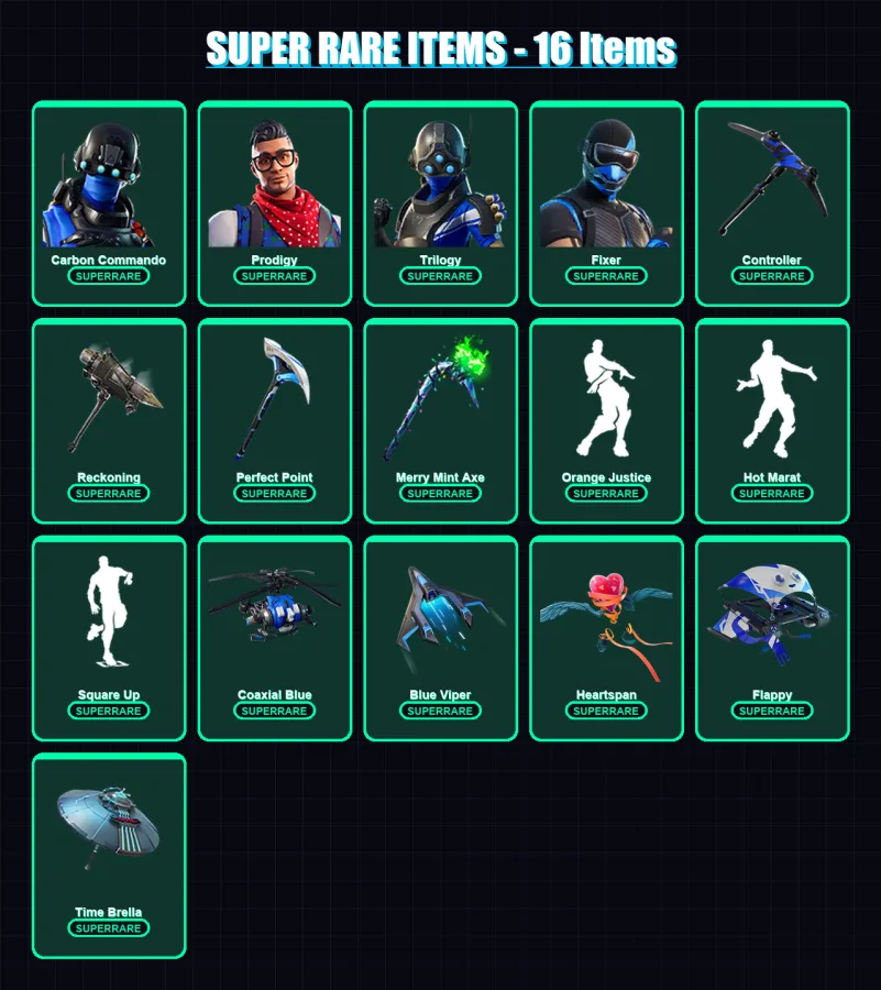 [PS4/PS5/XBOX/PC] | Carbon Commando | Prodigy | Trilogy | Fixer | Hybrid | 39 skin | 71 pickaxe | 58 emote | 72 glider | Lv963