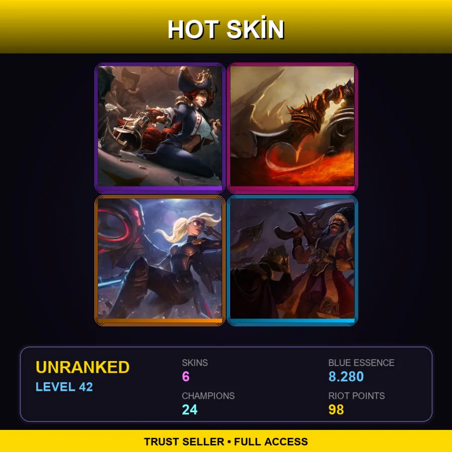 EUW | Lv42 | Unranked | 6 Skin | 24 Champ — LoL account