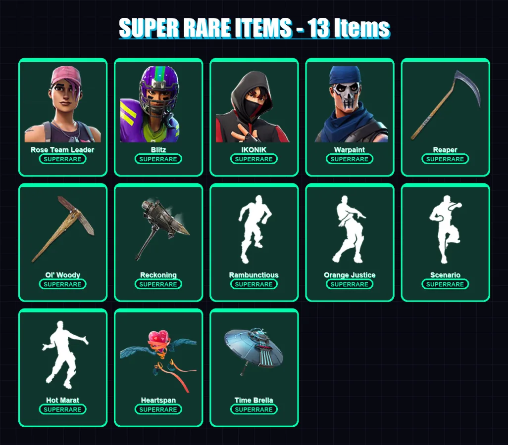 [PC] | Rose Team Leader | Blitz | IKONIK | Warpaint | Calamity | 108 skin | 115 pickaxe | 118 emote | 99 glider | Lv1267