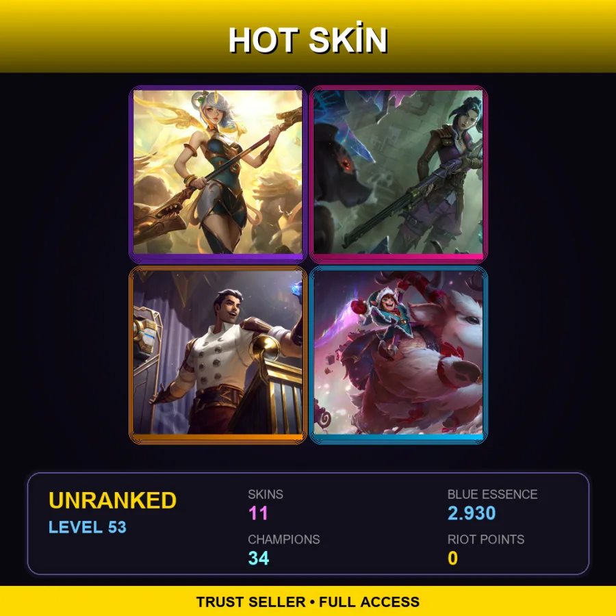 LAN | Lv53 | Unranked | 11 Skin | 34 Champ — LoL account