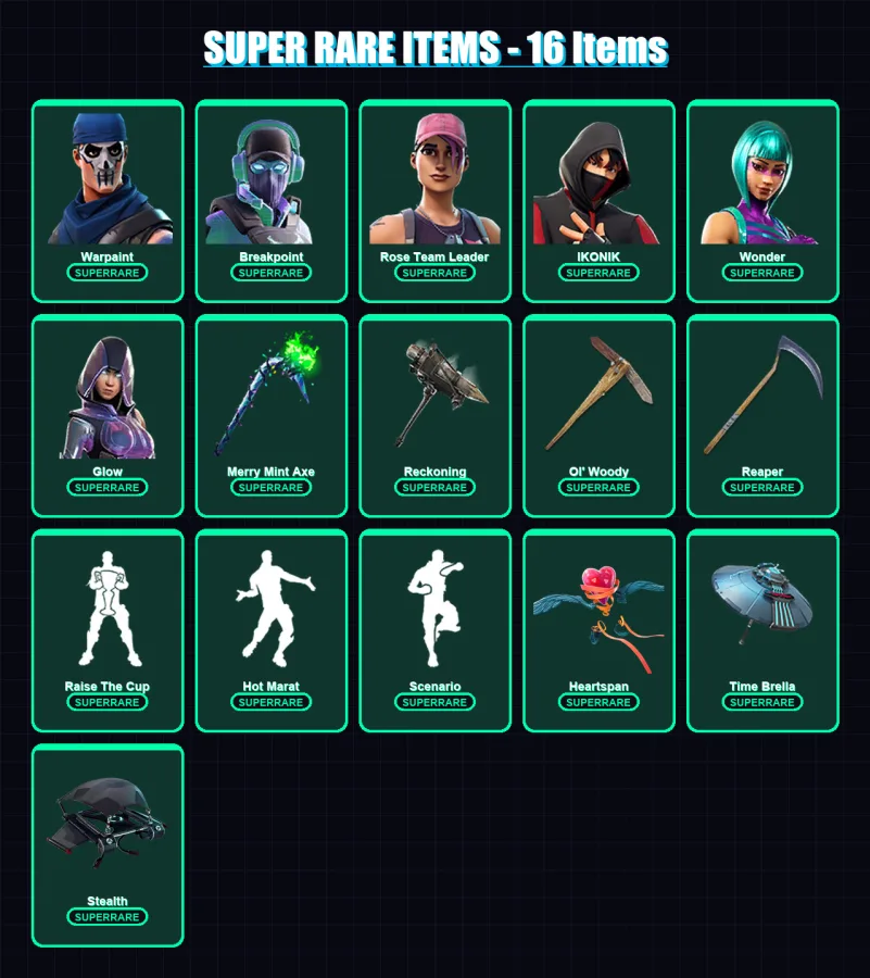 [PC/XBOX/PSN] | Warpaint | Breakpoint | Rose Team Leader | IKONIK | Wonder | 281 skin | 278 pickaxe | 291 emote | 235 glider | Lv3401