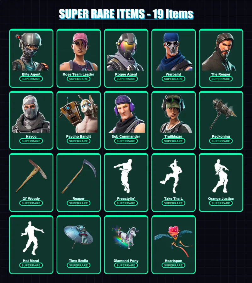 [PC/PSN] | Elite Agent | Rose Team Leader | Rogue Agent | Warpaint | The Reaper | 92 skin | 66 pickaxe | 69 emote | 59 glider | Lv545